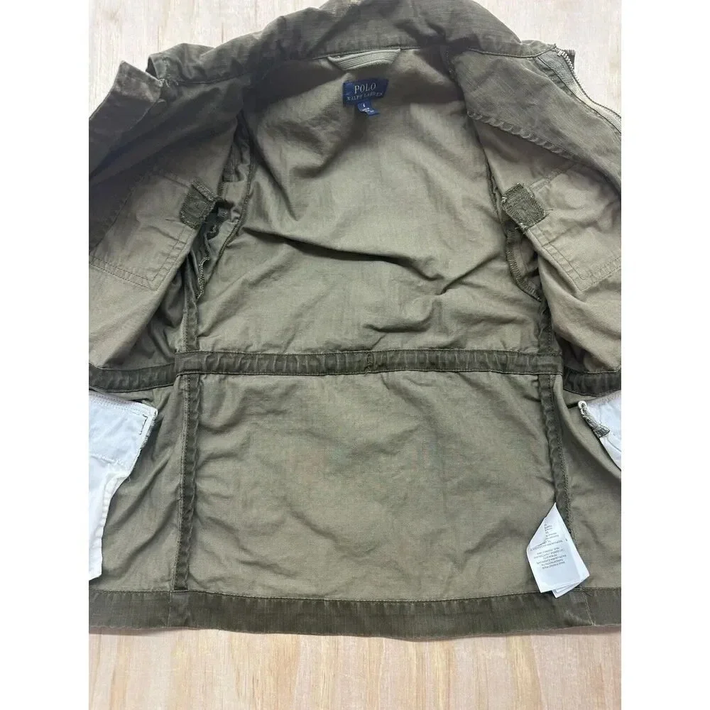 Polo Ralph Lauren Green Military Jacket Coat USA Flag Patch Child Size S 6‎